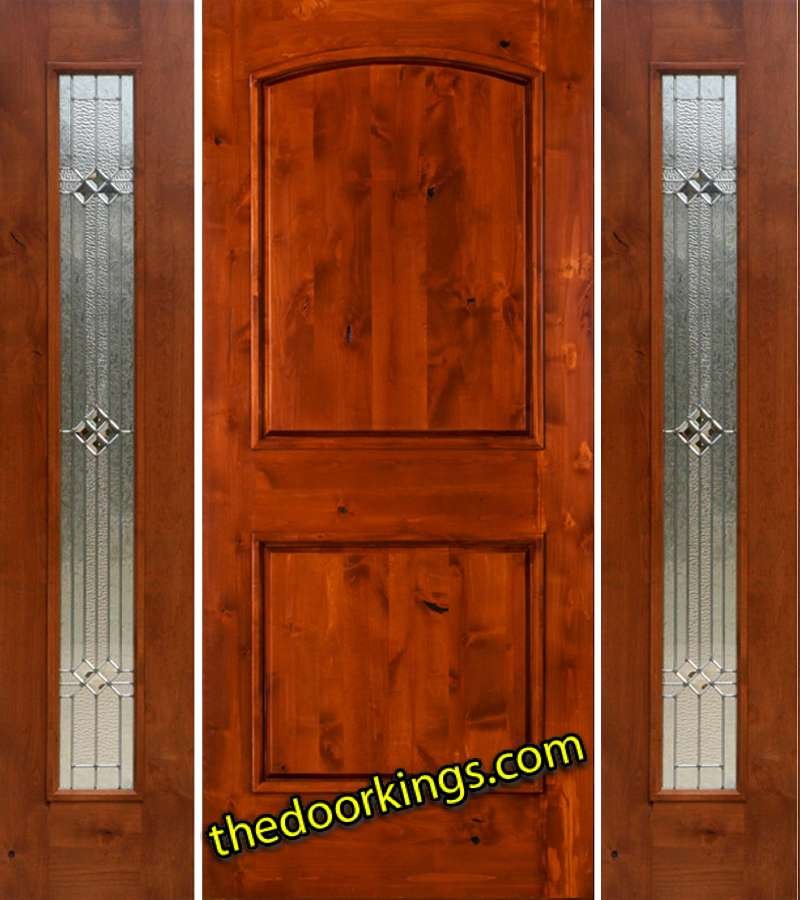 sw66 knotty alder wood door with two builder zinc sidelites
